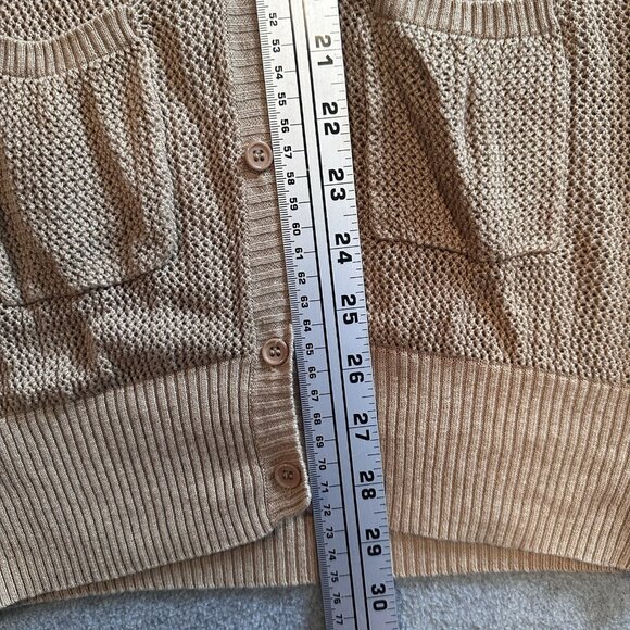 Olivia Sky Open Knit Longline Cardigan Tan Lightweight Button Front Sweater M - Picture 3 of 9